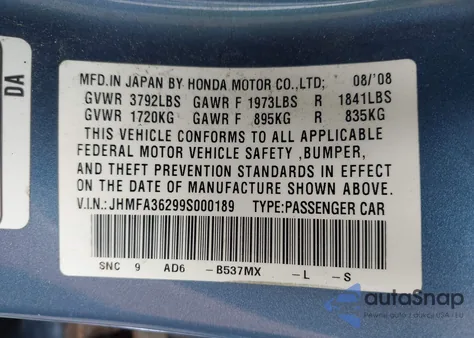 2009 Honda Civic Hybrid z USA, uszkodzony, nr VIN JHMFA36299S000189